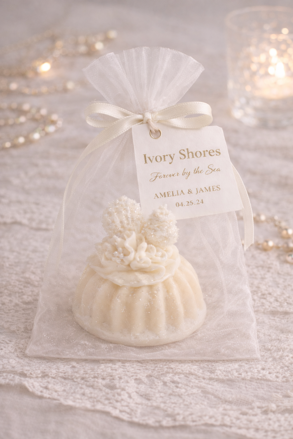 Ivory Shores – 25 Bulk Wedding Favor Candles $125