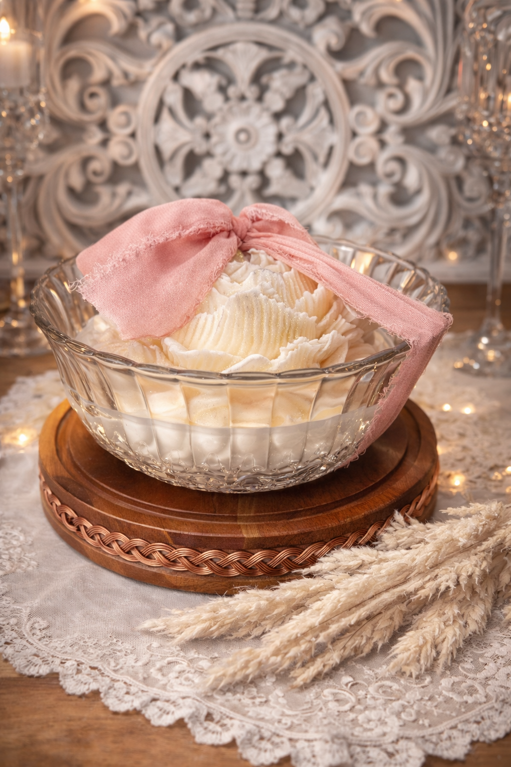 Peony in Crystal Vessel (Over 6”)