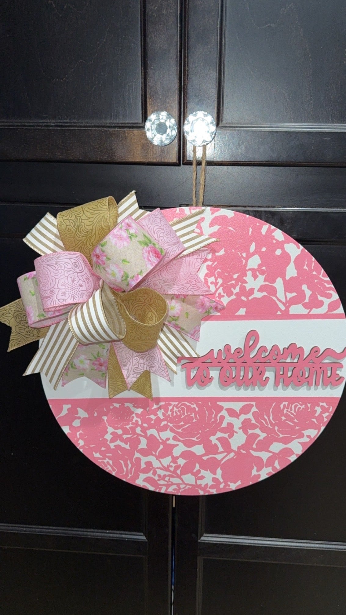 Luxury Pink Floral Door Hanger | 18” Welcome To Our Home Sign | Handmade Statement Door Décor | Gift-Ready Front Door Sign